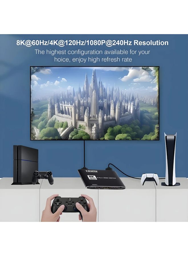 Black 8K 60Hz 3x1 HDMI 2 1 Switch 48Gbps Auto Switching Hub for PS5 Xbox Series X Apple TV - Image 5